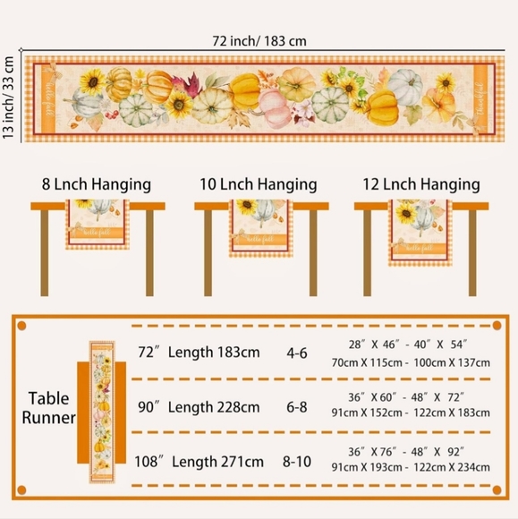 Fall Table Runner pumpkins Runners Table 13 x 72" durable 100% linen Fabric - Picture 2 of 7